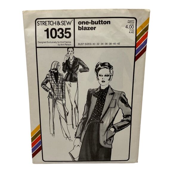 1979 Stretch and Sew One Button Blazer Design Patterns By Ann Person - Picture 1 of 9